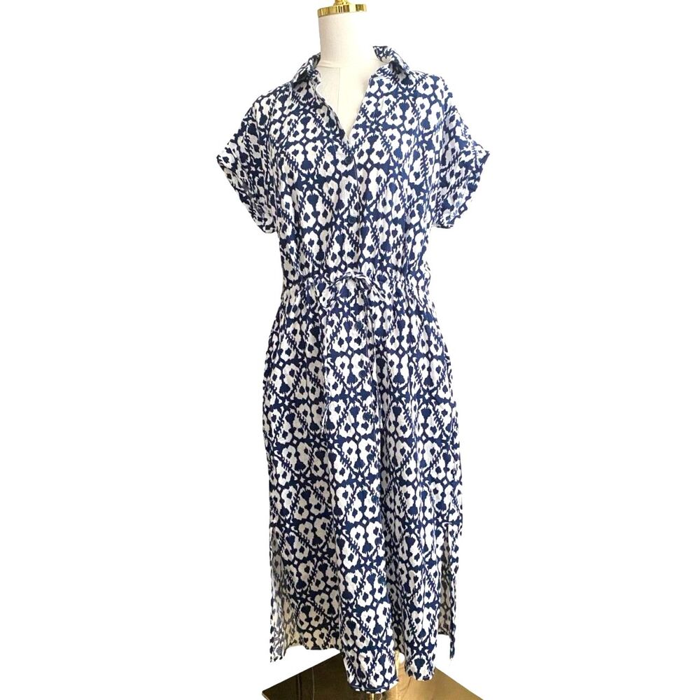 Badgley Mischka Blue and White Printed Midi Dress